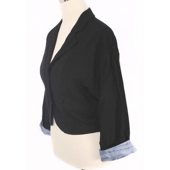 FREE PEOPLE Black Dolman Sleeve Cropped 2 Button Pattern Cuff Blazer - Picture 3 of 7